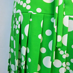Vintage Scooter Dress 1960s Lime Green Polka Dot Mod Retro Day Dress Dropped Waist, Pleated Skirt image 6