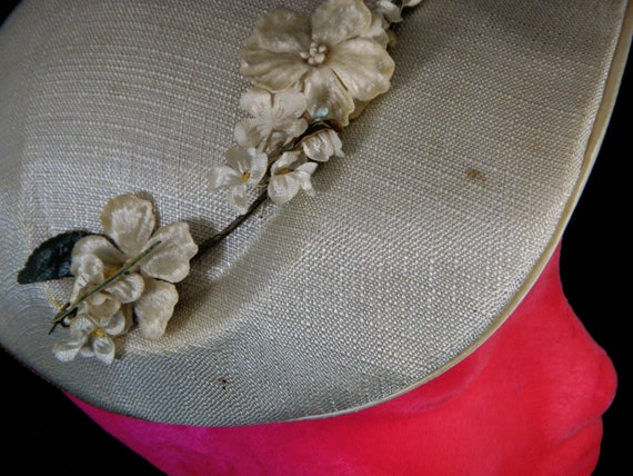 Vintage Linen Color Sculpted Half Hat | 1940s/50s… - image 6