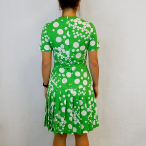 Vintage Scooter Dress 1960s Lime Green Polka Dot Mod Retro Day Dress Dropped Waist, Pleated Skirt image 3