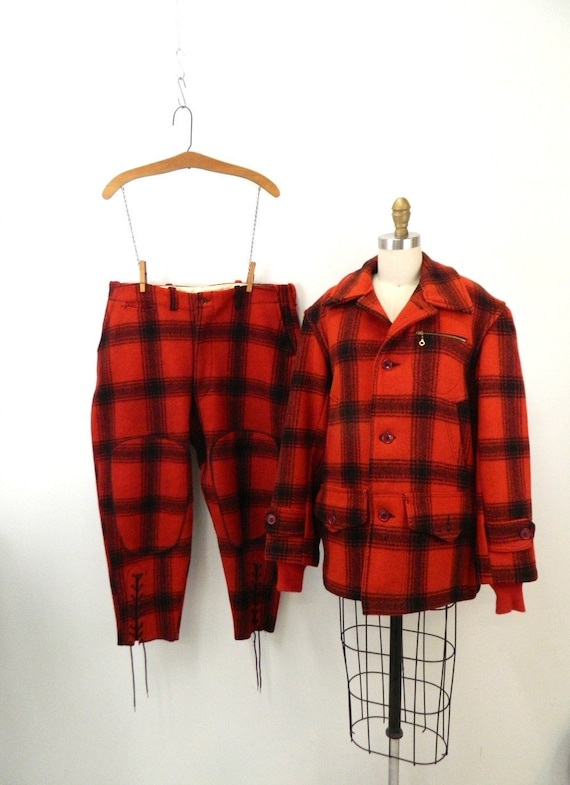 Vintage 1940s Hunting Coat & Pants Set Red Black Buffalo Plaid Sport Coat  Set JC Higgins Suit Size 38 Fishing Lumberjack Wool 