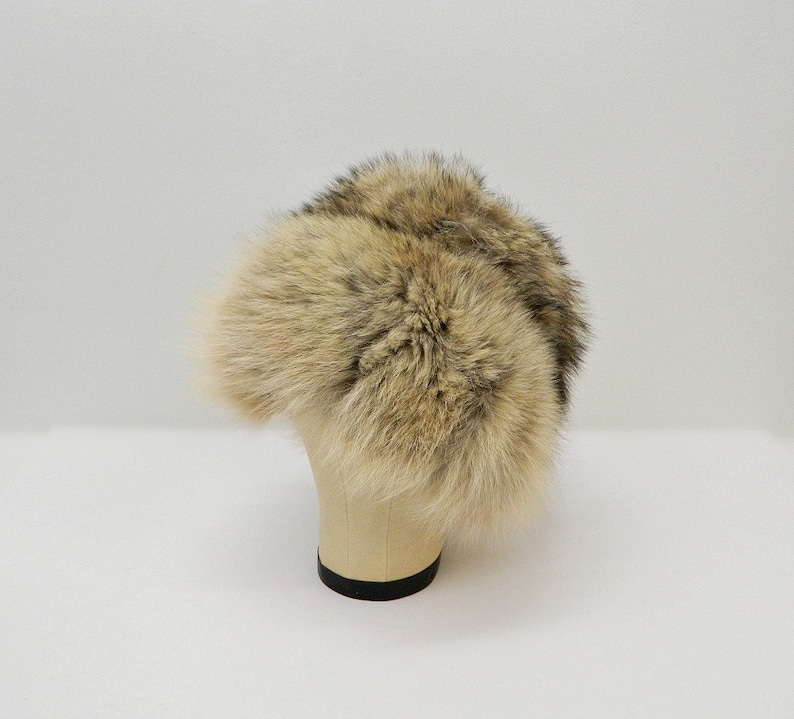 Vintage 1960s Fur Hat Lush Tan, Brown, Black Raccoon Fur Cloche Ski Hat image 3