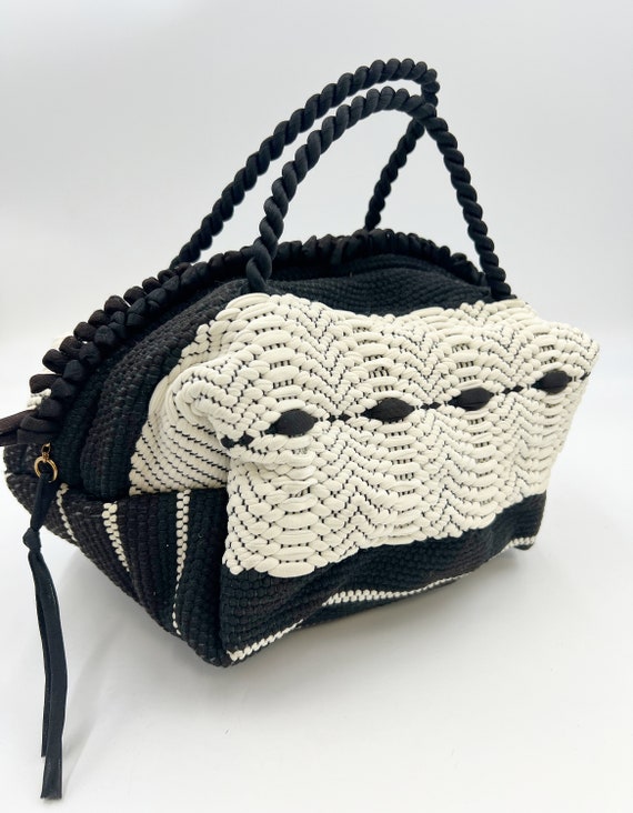 Vintage WWII Era Woven Cord Purse | Black and Whit