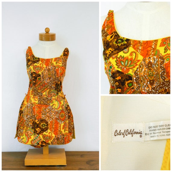 Paisley Swim Dress ... Vintage 60s/70s One Piece S