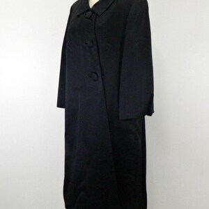 Vintage 60s Black Satin Swing Coat ... Large Cocktail Dress Topper ...