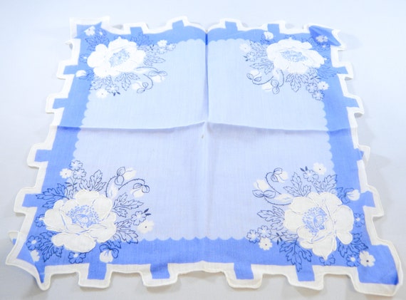 Unique Blue Floral Handkerchief ... Vintage Handk… - image 3