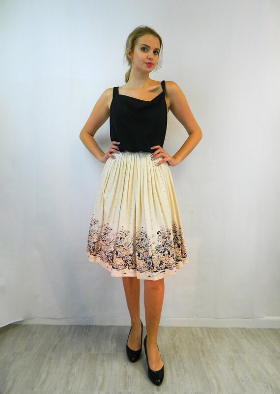 Vintage Novelty Print Circle Skirt, XS  | 40s/50s 