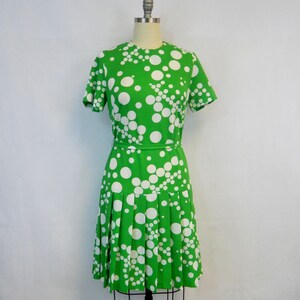 Vintage Scooter Dress 1960s Lime Green Polka Dot Mod Retro Day Dress Dropped Waist, Pleated Skirt image 2