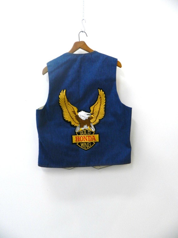 Vintage 1970s Denim Vest } Motorcycle Gear Biker… Gem