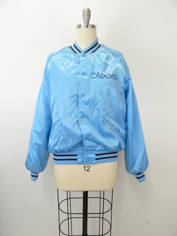 Women's Baby Blue Satin Bomber Varsity Jacket