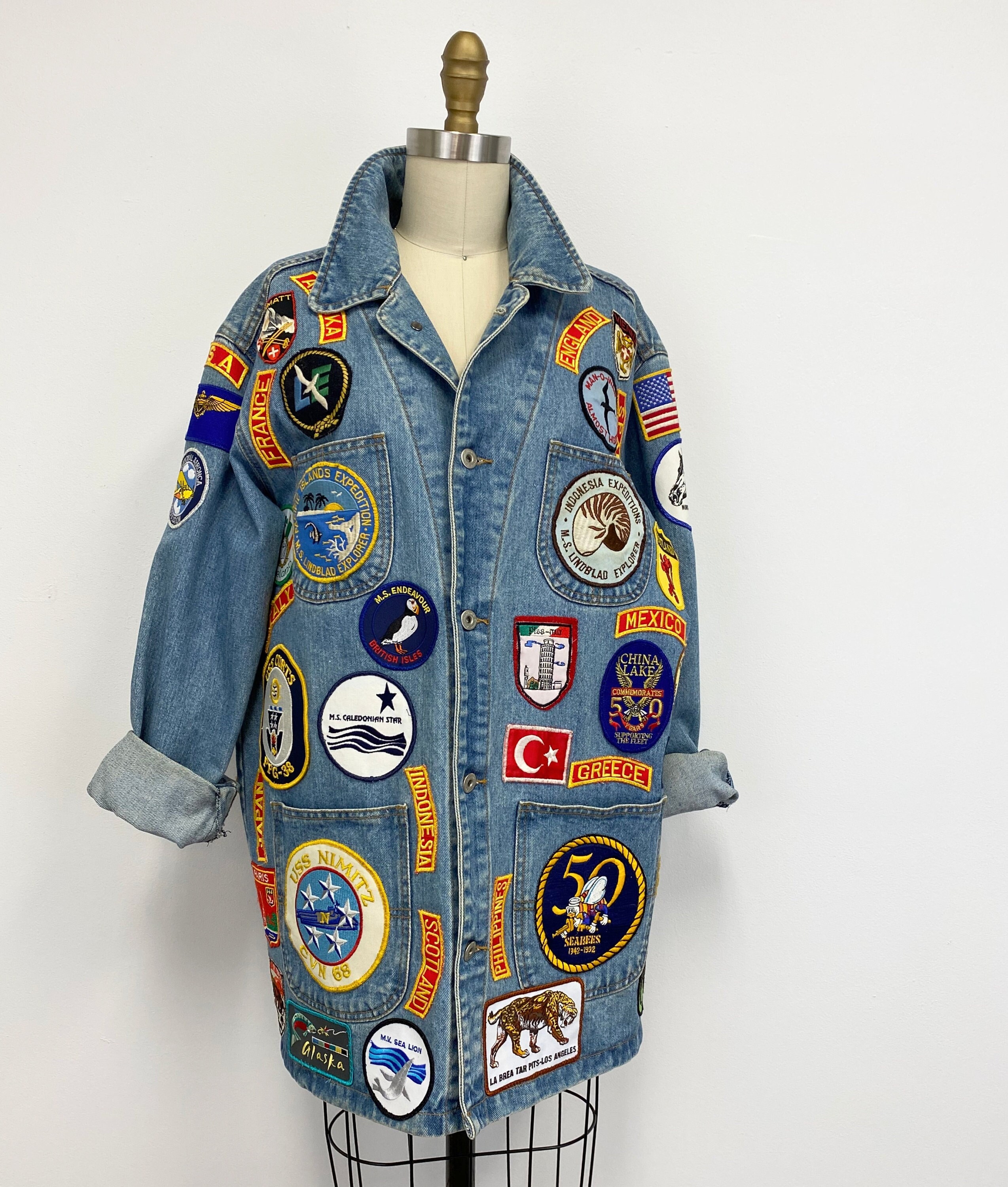 Vintage Denim Jacket With Travel Patches Anne Taylor Jean 