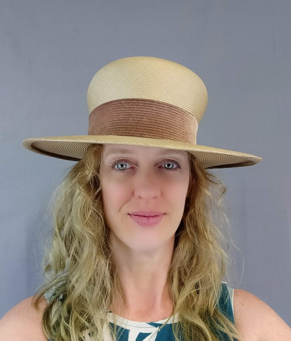 Vintage 1960s Straw Boater Hat ...Ladies 20s Styl… - image 8