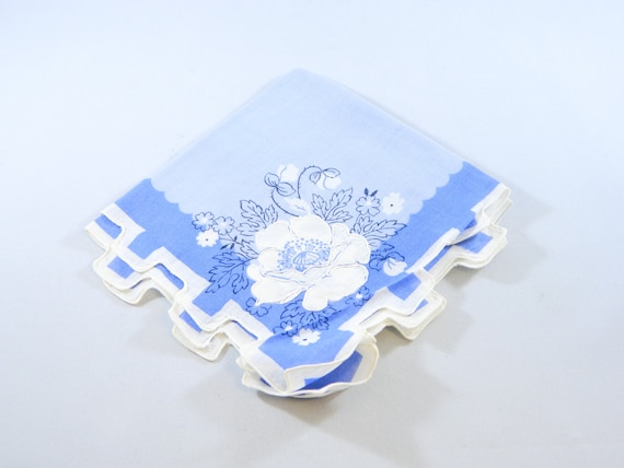 Unique Blue Floral Handkerchief ... Vintage Handk… - image 2