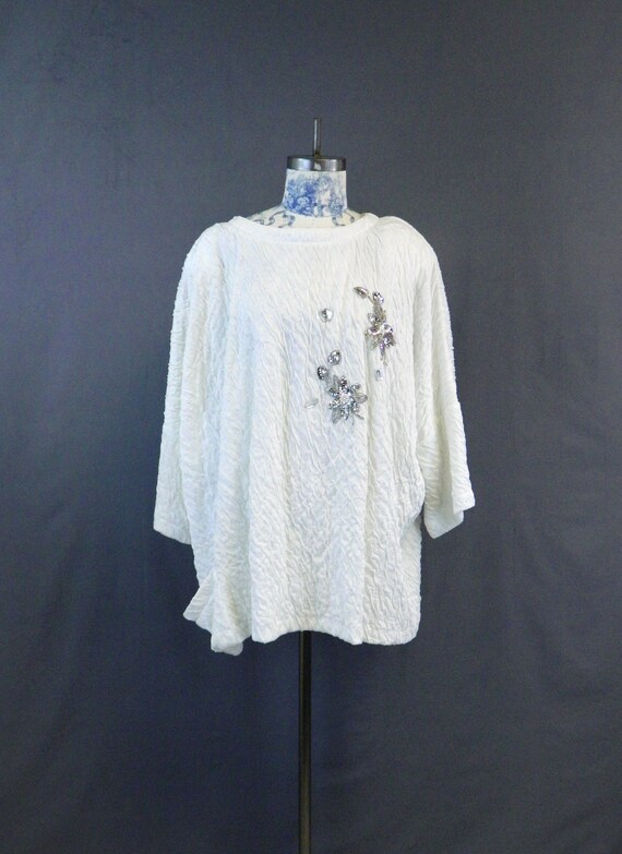 Vintage 1980s Tunic | Oversized White Pucker top … - image 5