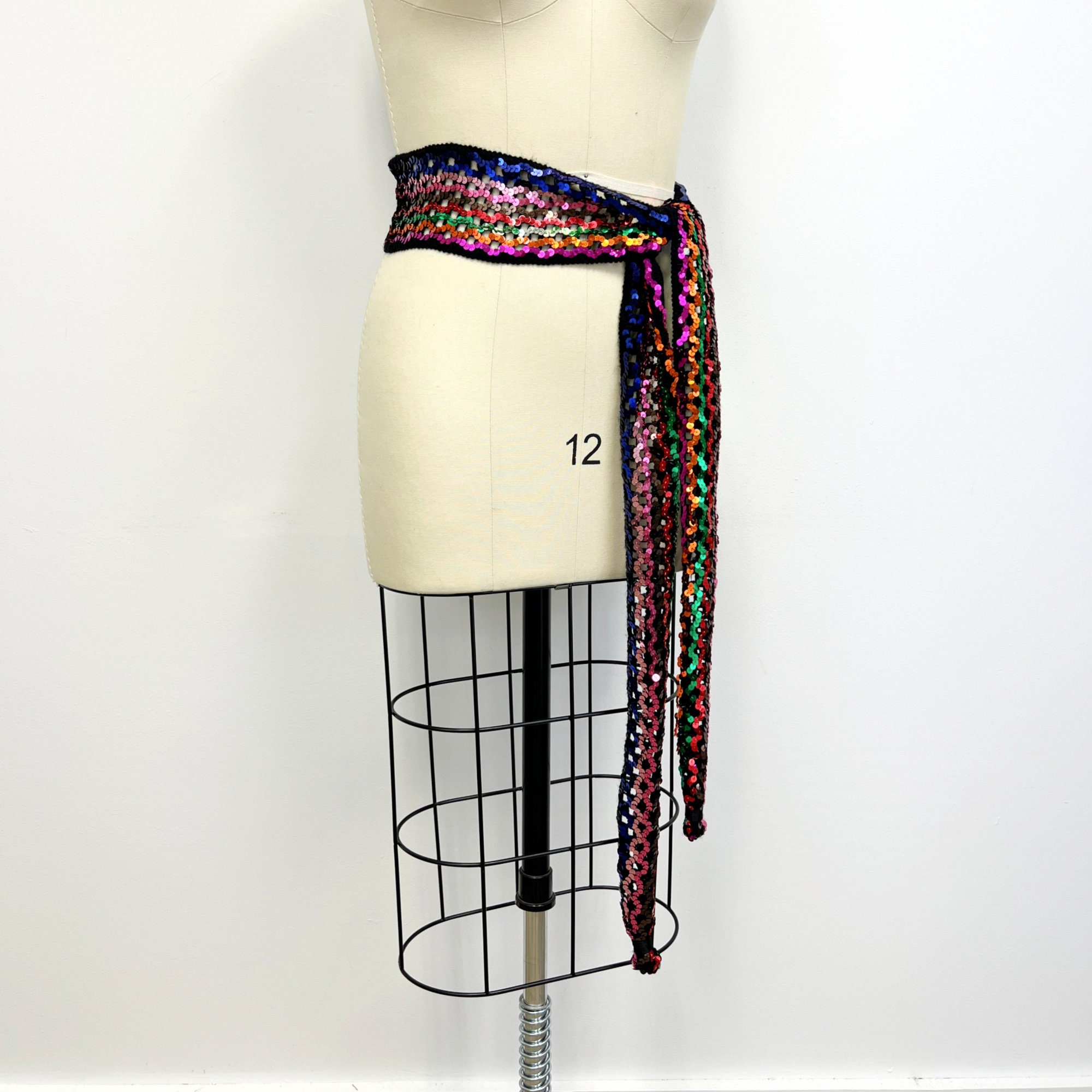 Vintage 70s Sequin Belt Rainbow Sequined Disco Belt