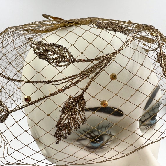 Vintage Gold Birdcage Hat | Mid Century 1950s Lad… - image 2