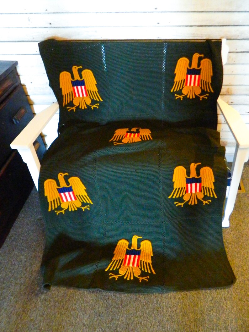 Vintage Wool Eagle Blanket Army Insignia Patriotic Gold Etsy