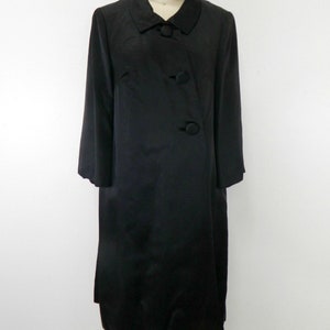 Vintage 60s Black Satin Swing Coat ... Large Cocktail Dress Topper ...