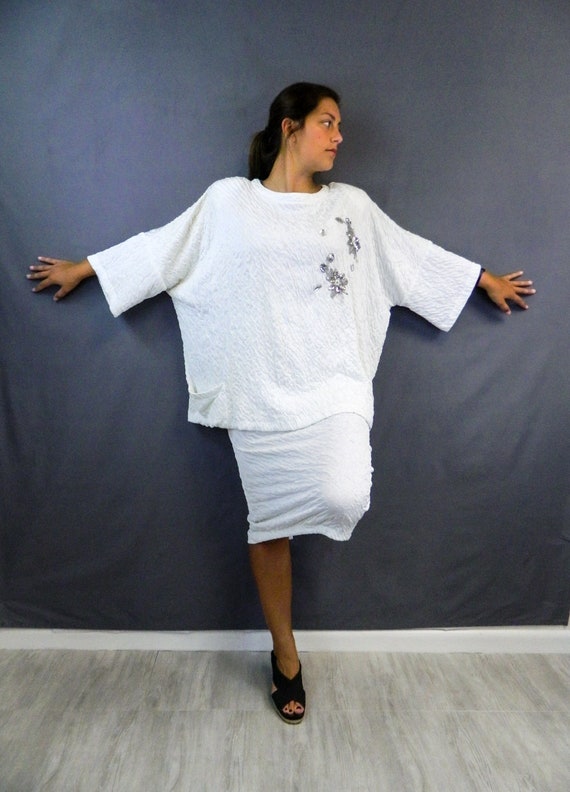Vintage 1980s Tunic | Oversized White Pucker top … - image 7