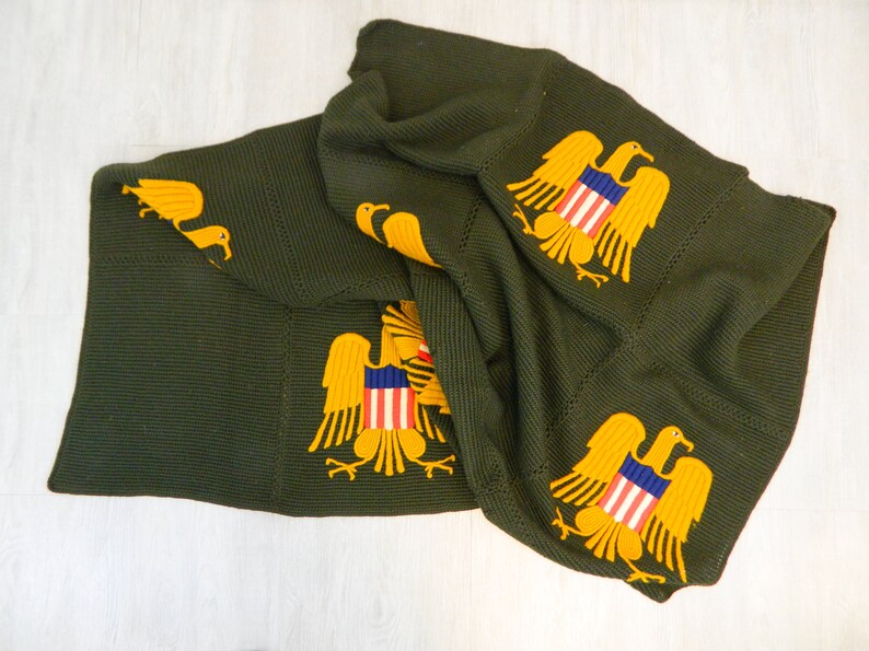 Vintage Wool Eagle Blanket Army Insignia Patriotic Gold Etsy