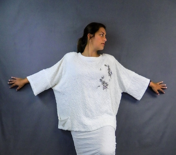 Vintage 1980s Tunic | Oversized White Pucker top … - image 1