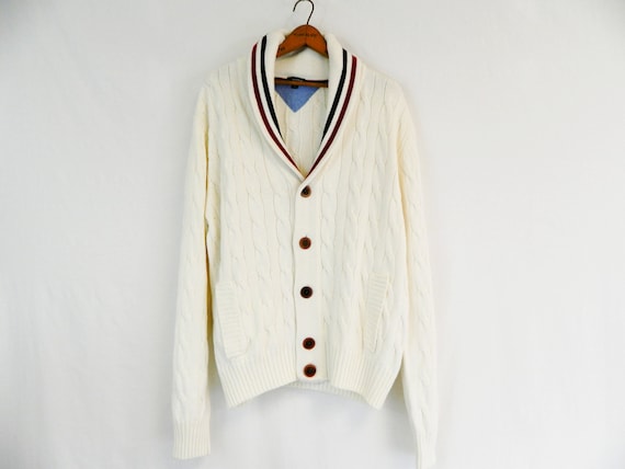 Vintage J Peterman Cable Knit Tennis Cardigan ...