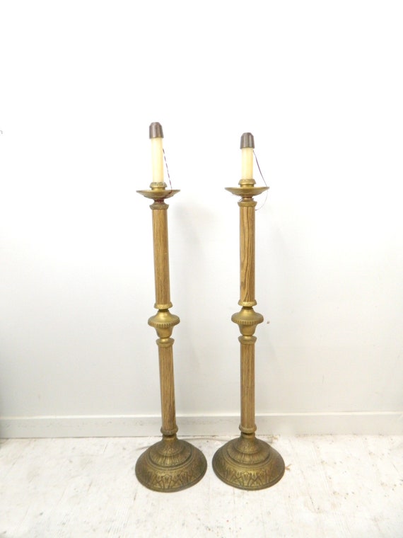 Vintage Floor Candle Pillar Stands Pair Of 2 Brass Etsy