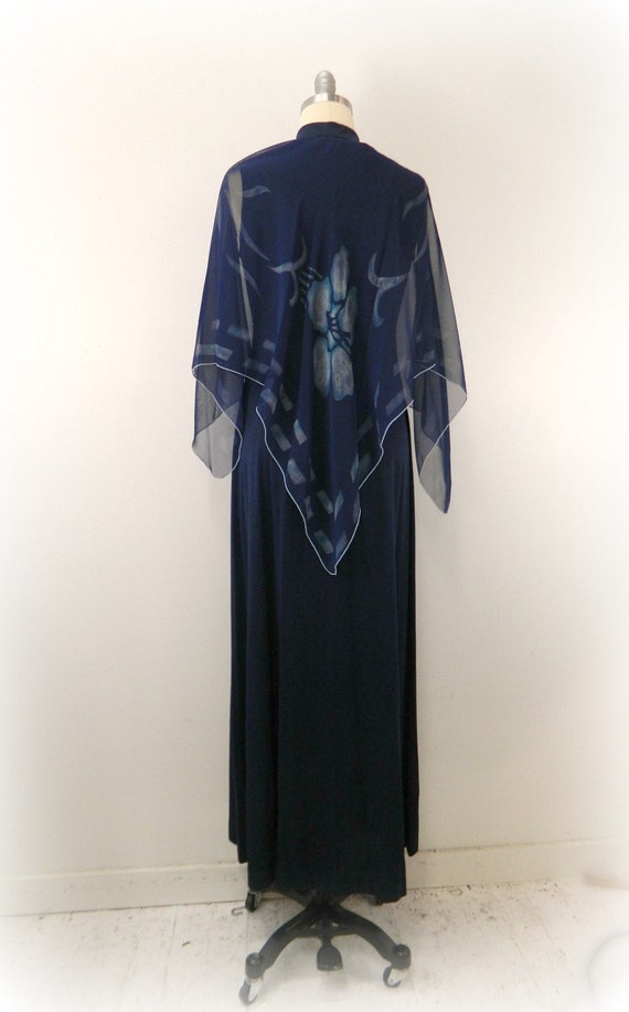 Vintage 70s Evening Dress with Shawl ... Navy Blue