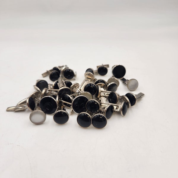 Vintage 1990's Tuxedo Cuff Links and Shirt Studs - Black and Pearlized