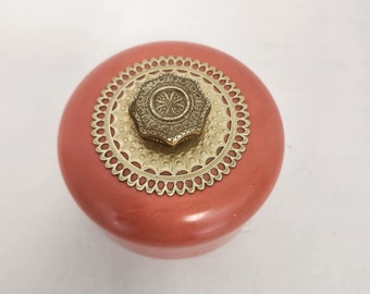 Vintage 1970's - 80's Avon Unforgettable Empty Coral and Gold Plastic Dusting Powder Box