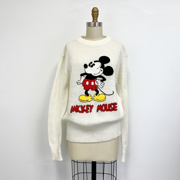 Vintage 1970s Mickey Mouse Crewneck Sweater | Chenille Mickey Pullover | Size Medium