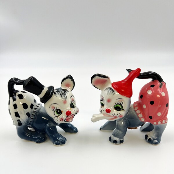 Vintage Kitsch Dogs In Hats Salt and Pepper Shakers | Retro Artmark Japan Set of Shakers