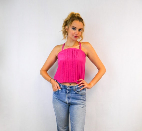 Vintage Hot Pink Silk Camisole XS 80s Magenta Tank Top Pink Silk