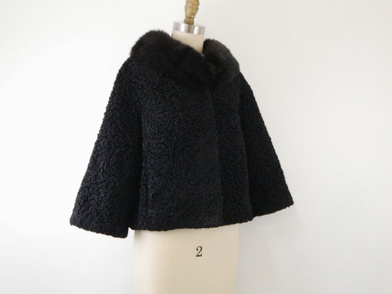 Vintage 1950s Black Wool Jacket with Sable Collar… - image 2