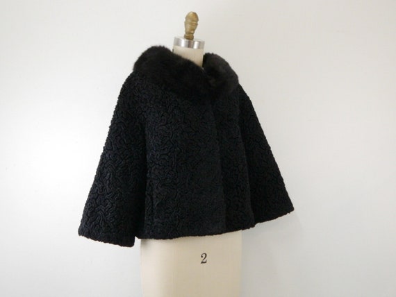 Vintage 1950s Black Wool Jacket with Sable Collar… - image 6