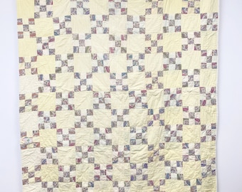 1940s - 50s 9 Patch Square Yellow Cutter Quilt