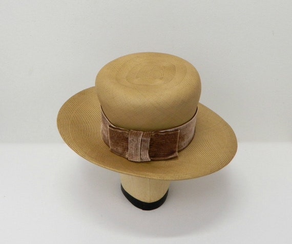 Vintage 1960s Straw Boater Hat ...Ladies 20s Styl… - image 5