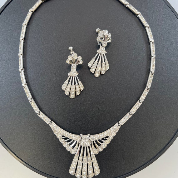 Signed ORA Art Deco Necklace and Earrings Set - image 3