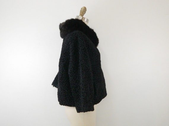 Vintage 1950s Black Wool Jacket with Sable Collar… - image 5