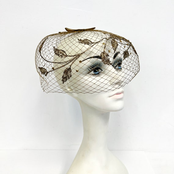 Vintage Gold Birdcage Hat | Mid Century 1950s Lad… - image 8