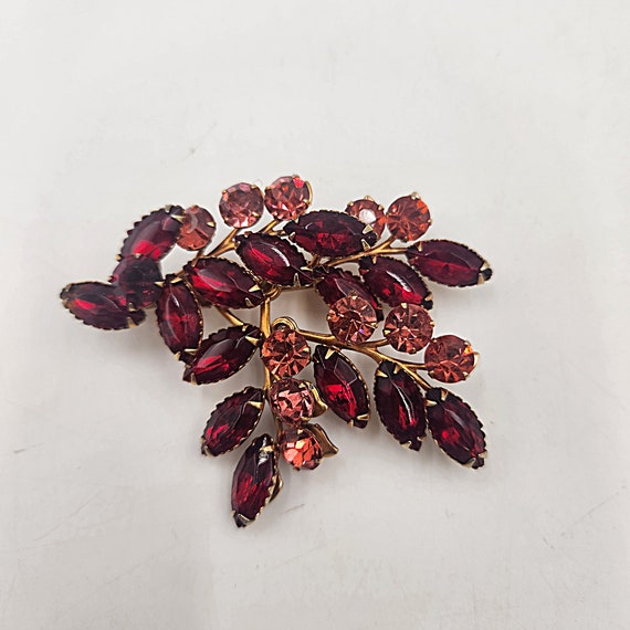 Vintage 1950's - 60's Red and Pink Rhinestone Flor