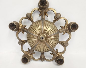 Vintage 1930's 5 Bulb Gold Tone Living Room - Dining Room Ceiling Light Fixture