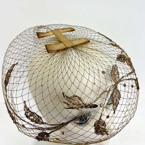 Vintage Gold Birdcage Hat | Mid Century 1950s Lad… - image 5