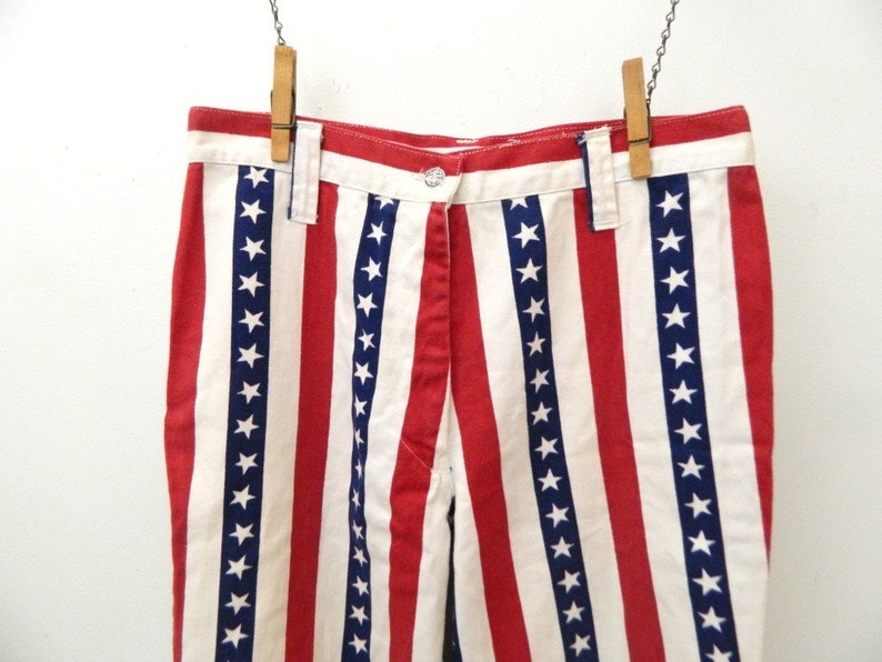 1970s Stars /& Stripes Denim Jeans...Bell Bottom Jeans...Red White Blue Americana Denim Pants...Miss Holly Size X Small to Small