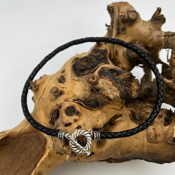 Braided Leather Choker with Sterling Toggle Clasp - image 1