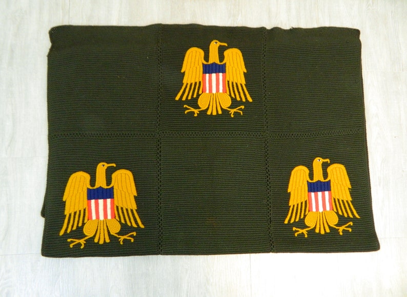 Vintage Wool Eagle Blanket Army Insignia Patriotic Gold Etsy