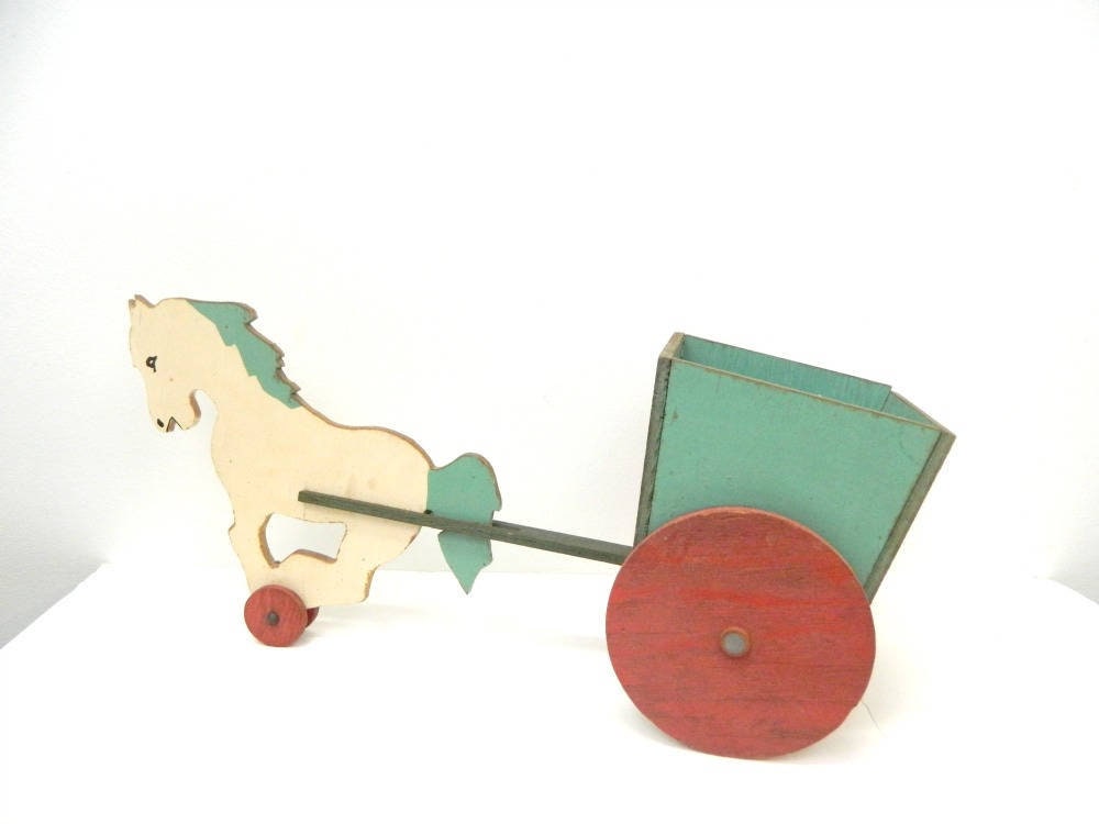 Folk Art Horse With Cart Toy .. Children's Handmade Pull Etsy