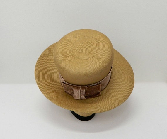 Vintage 1960s Straw Boater Hat ...Ladies 20s Styl… - image 4