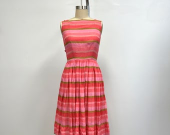 Vintage 1960s Dress | Fit and Flare with Low Back and Full Skirt | Watermelon Pink | Size Small