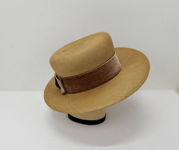 Vintage 1960s Straw Boater Hat ...Ladies 20s Styl… - image 3