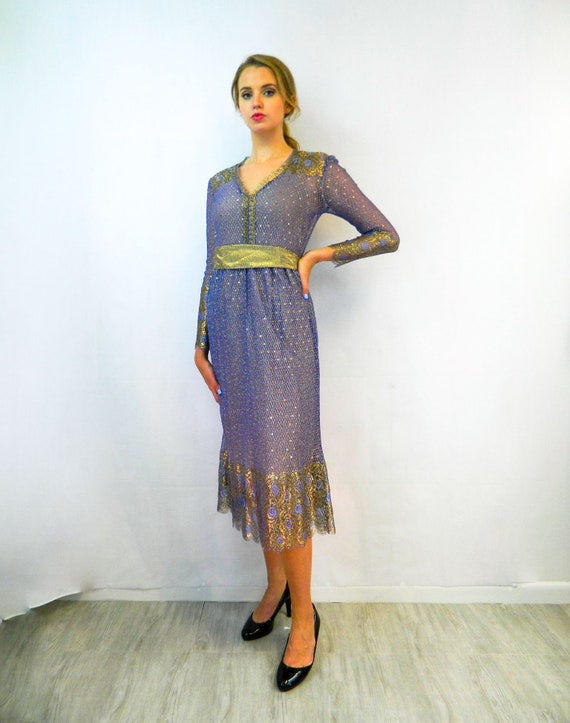 Vintage Lilac & Gold Disco Dress | 1970s/Early 80… - image 1